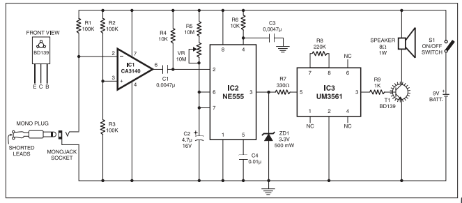 Anti-bag Snatching Alarm circuit using CA3140