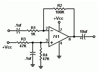 Audio pre-amplifier circuit using op-amp
