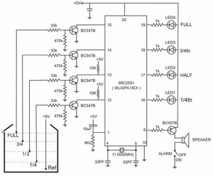 Water Level Indicator Circuit with Alarm