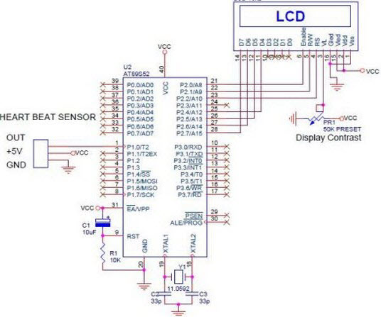 Heartbeat Sensor Circuit Daigram Working with 8051 pic18f microcontroller block diagram of a simple 