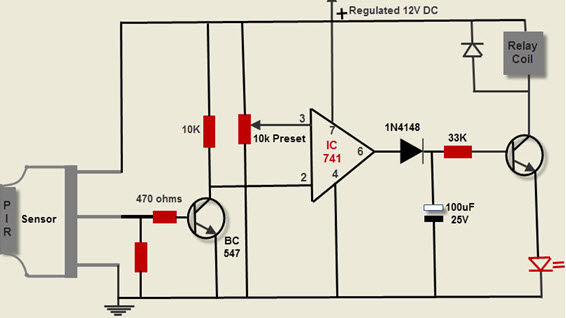 Motion Detection Circuit Using PIR Sensor