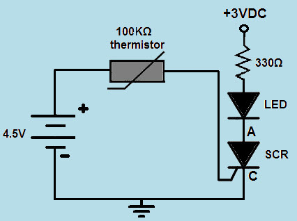 Heat Detector Circuit using SCR and LED