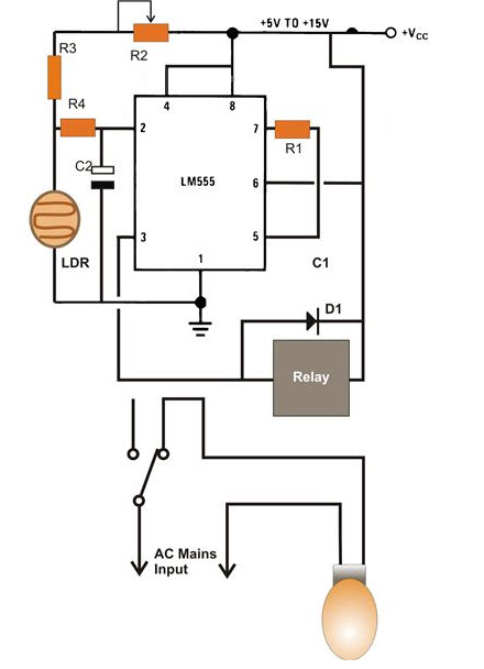Dark and light Indicator Circuit Using IC 555