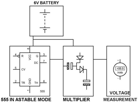 Voltage Doubler Circuit Using 555 Timer Block Diagram by Edgefxkits.com