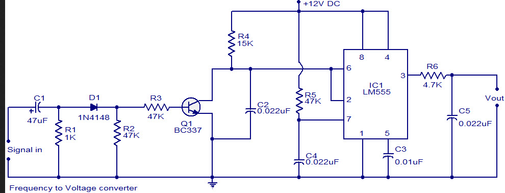 F to V using LM555 Timer IC Circuit