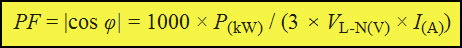 Three Phase Power Factor Calculation (Line to Neutral Voltage)