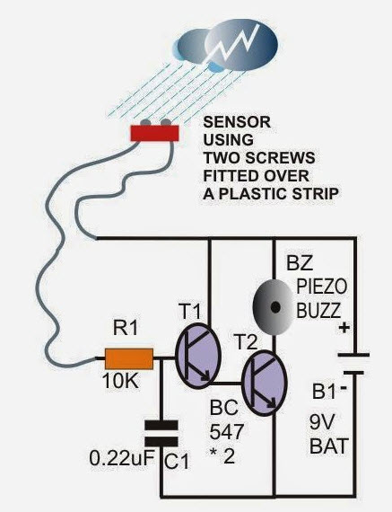 Darlington Transistor Pair based Rain Alarm