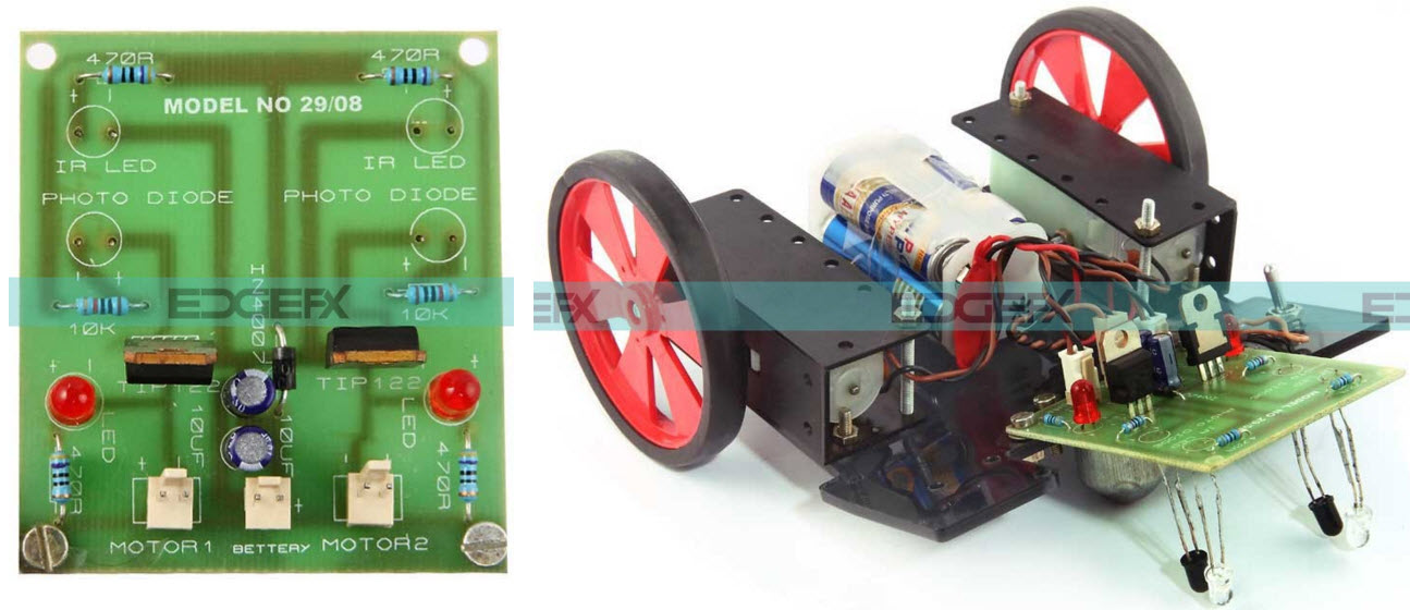 Line Following Robotic Vehicle Expandable to Walking and Climbing Robot Project by www.edgefxkits.com