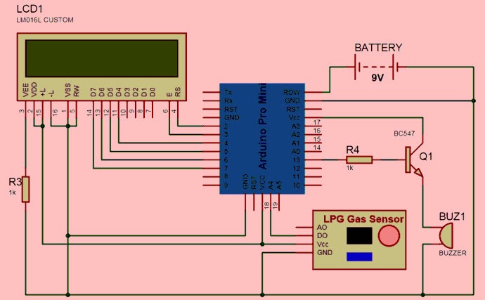 LPG Gas sensor Circuit using Arduino Microcontroller