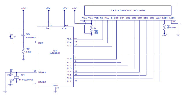 LCD Interfacing Circuit Diagram
