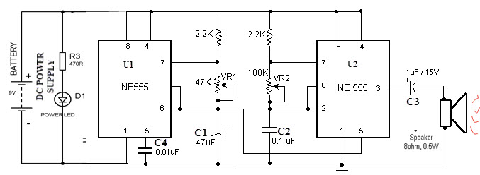 Police Siren Circuit Working Using NE555 Timer