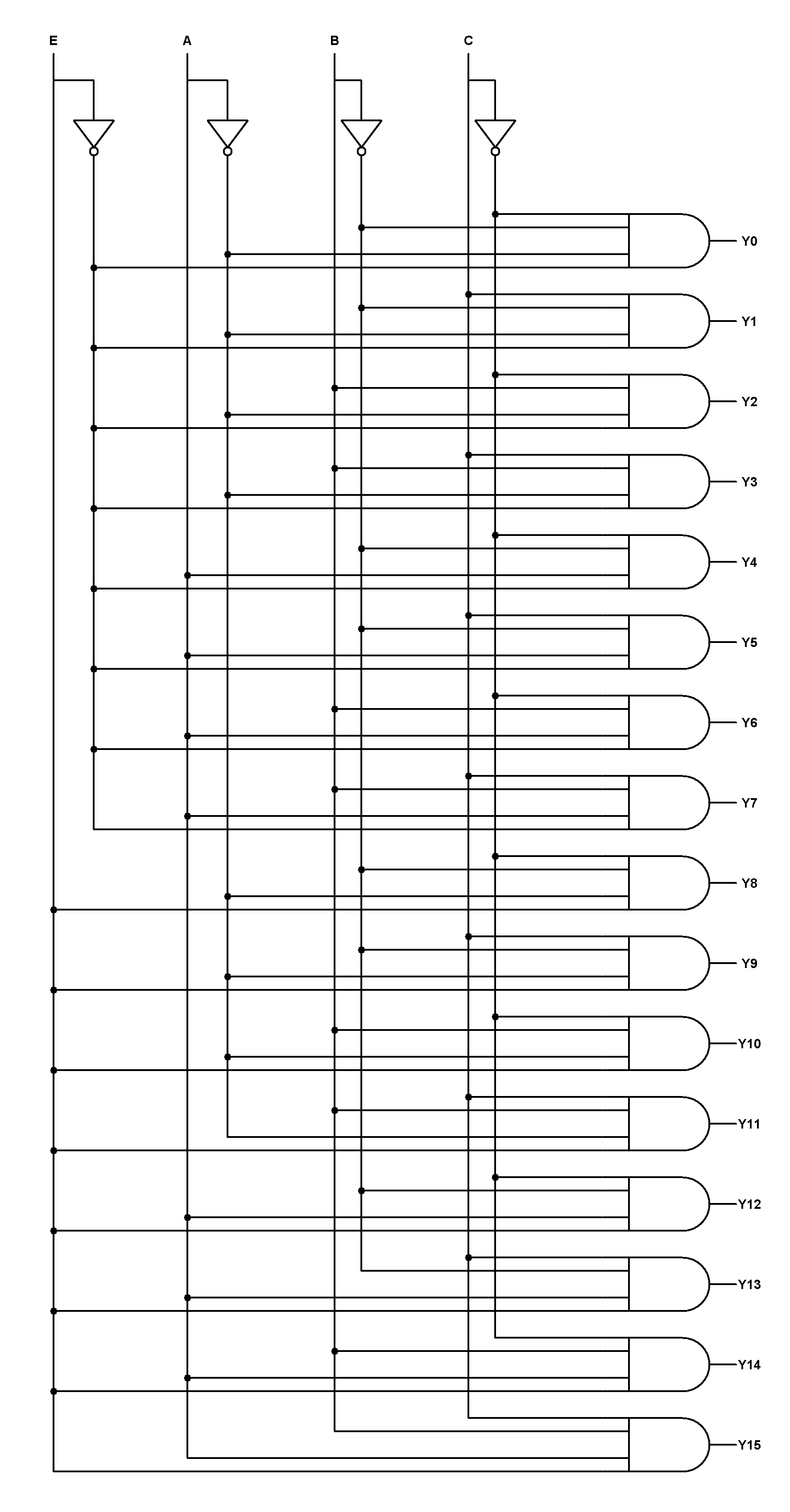 4 to 16 Decoder Circuit