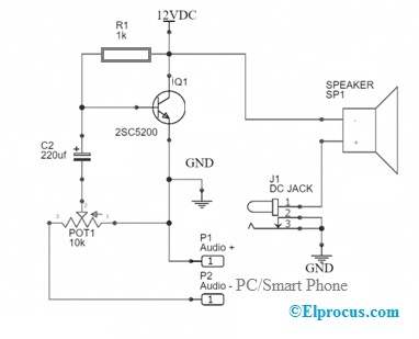 Audio Amplifier Circuit using 2SC5200 Transistor