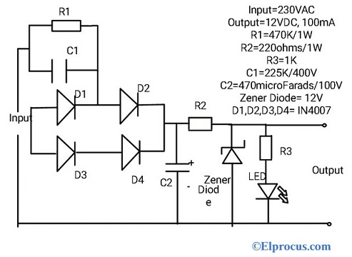 Basic Circuit Diagram of Transformerless power Supply