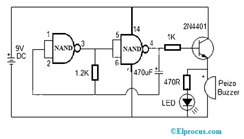 Beeper Circuit using CD4011 NAND Gate IC