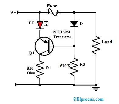 Blown Fuse Indicator Circuit using NTE159M Transistor