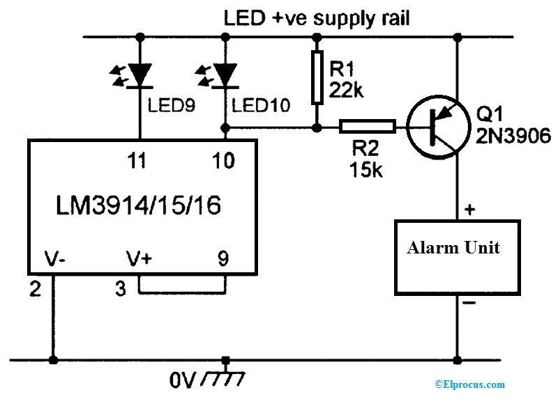 IC LM3914 baseado em um circuito de driver de alarme