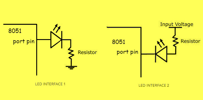 Interfacing LED to 8051 Methods