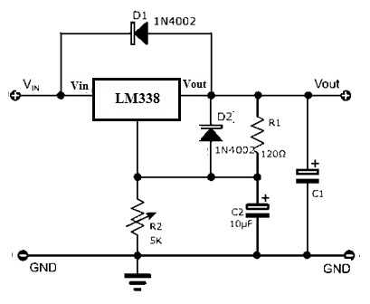 LM338 IC Protection Circuit with 1N4002 Diode