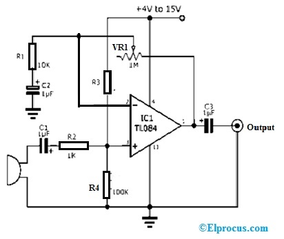Microphone Pre-amplifier Circuit with TL084 Op Amp