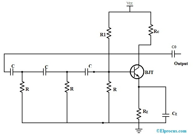 RC Phase Shift Oscillator Circuit using BJT