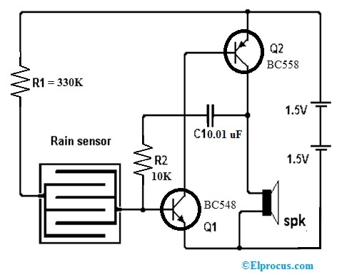 Rain Detector Circuit using Transistors