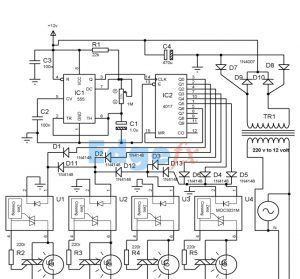 Running Light using IC4017 and IC 555