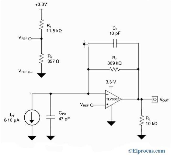 Single Supply Photodiode Amplifier Circuit