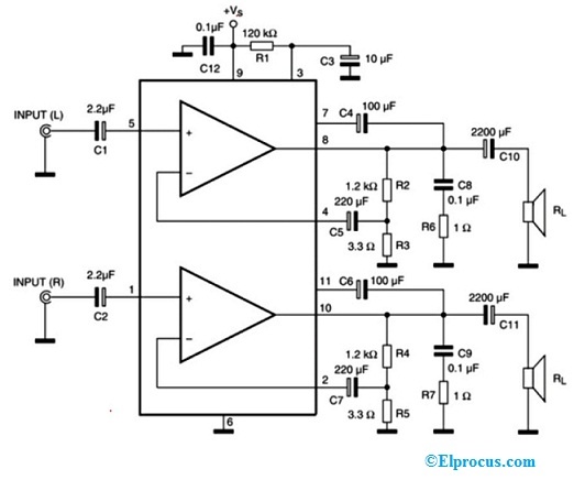 Stereo Amplifier Circuit using TDA2005 Amplifier