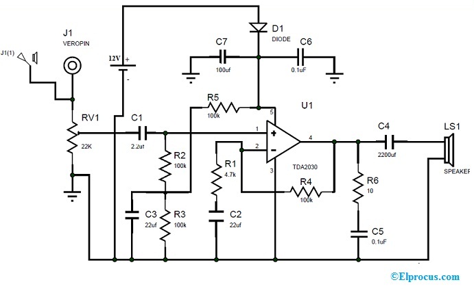 Subwoofer Amplifier Circuit using IC TDA2030