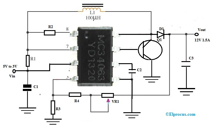 Switching Regulator Circuit with MC34063 IC