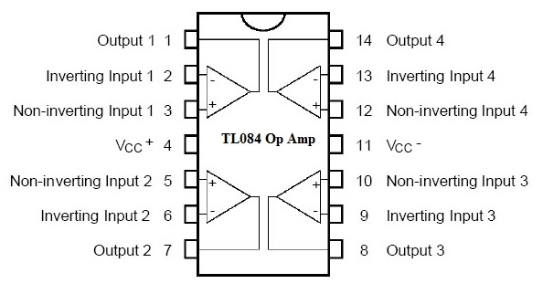 TL084 Op Amp Pin Configuration