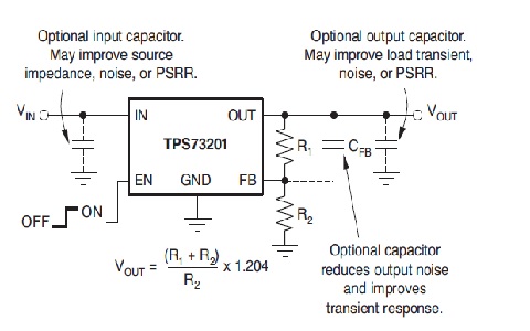 TPS732 adjustable voltage model circuit