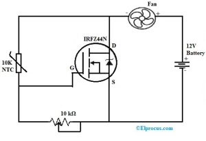 Temperature Controlled Fan Circuit with MOSFET