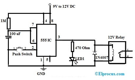 Time Delay Relay Circuit with 555 IC