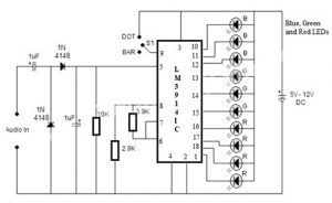 VU Meter Circuit Diagram using LM3914 IC