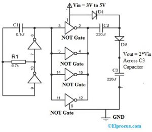 Circuito dobrador de tensão usando 4049 IC