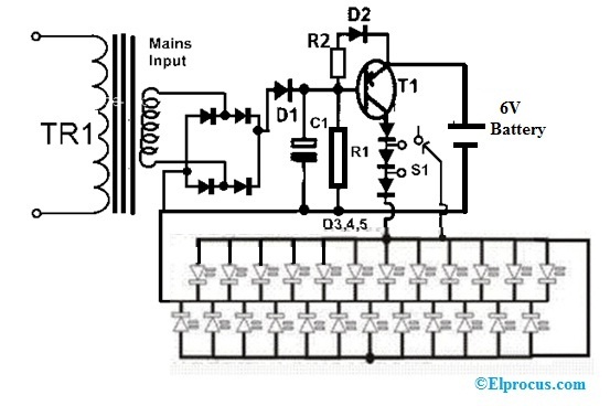 Emergency Light Circuit using 6v Battery