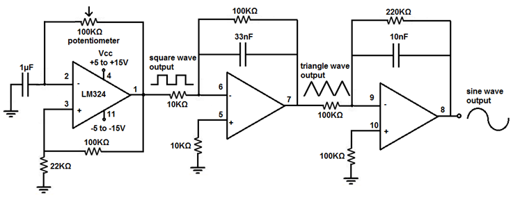 Function Generator Circuit Diagram with LM324 Op-Amp